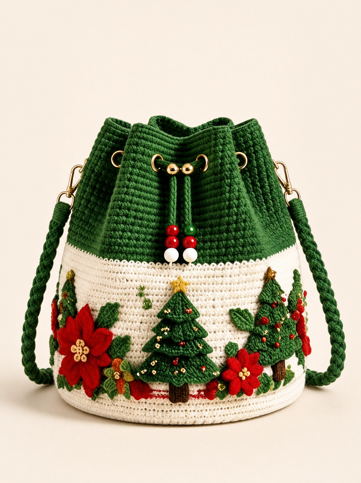 Christmas Tree crochet bag, front view