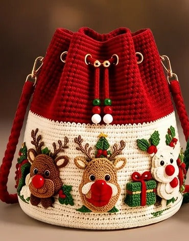 Red Reindeer Christmas crochet bag